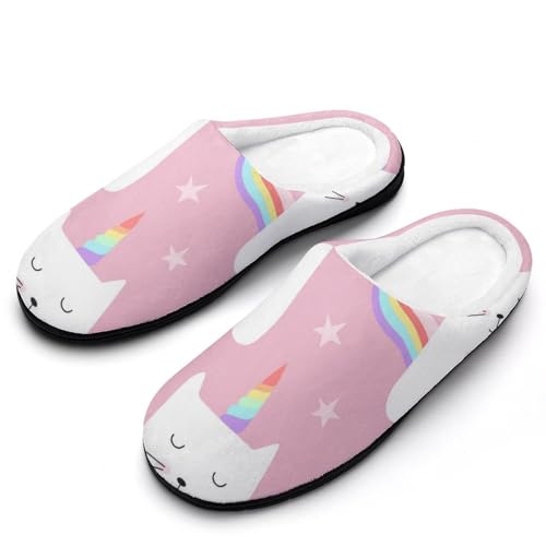 MQPYWLH Einhorn-Kätzchen Hausschuhe Damen Warme Kunstwolle Memory Foam Slippers Rutschfeste Pantoffeln von MQPYWLH