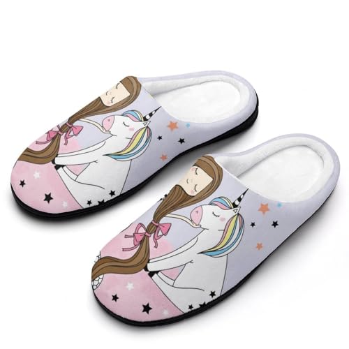 MQPYWLH Einhorn-Meerjungfrau-Mädchen Hausschuhe Damen Warme Kunstwolle Memory Foam Slippers Rutschfeste Pantoffeln von MQPYWLH