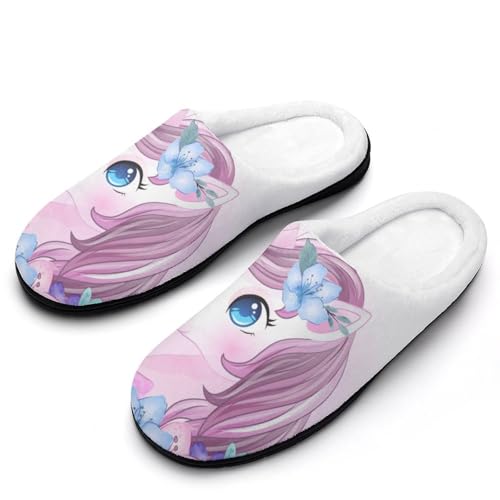 MQPYWLH Einhorn-Schmetterling Hausschuhe Damen Warme Kunstwolle Memory Foam Slippers Rutschfeste Pantoffeln von MQPYWLH