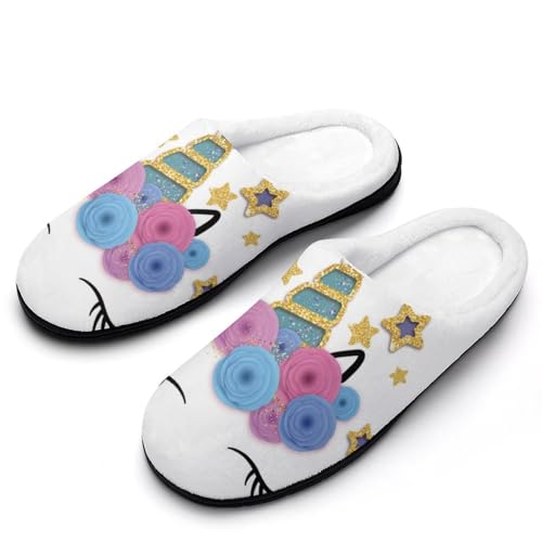 MQPYWLH Einhornblume Hausschuhe Damen Warme Kunstwolle Memory Foam Slippers Rutschfeste Pantoffeln von MQPYWLH