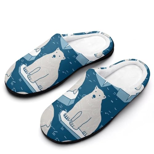 MQPYWLH Eisbär Im Ozean Hausschuhe Damen Warme Kunstwolle Memory Foam Slippers Rutschfeste Pantoffeln von MQPYWLH