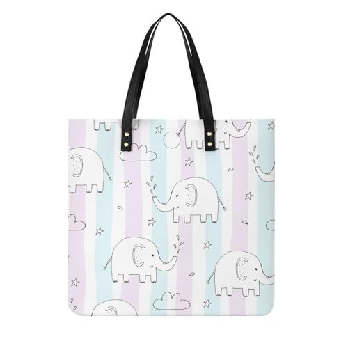 MQPYWLH Elefant Wolkenstreifen Damen Shopper Handtasche Umhängetasche Schultertasche Für Büro Schule Einkauf 39x39cm von MQPYWLH