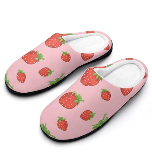 MQPYWLH Erdbeere Hausschuhe Damen Warme Kunstwolle Memory Foam Slippers Rutschfeste Pantoffeln von MQPYWLH