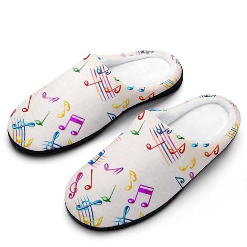 MQPYWLH Farbige Noten Hausschuhe Damen Warme Kunstwolle Memory Foam Slippers Rutschfeste Pantoffeln von MQPYWLH