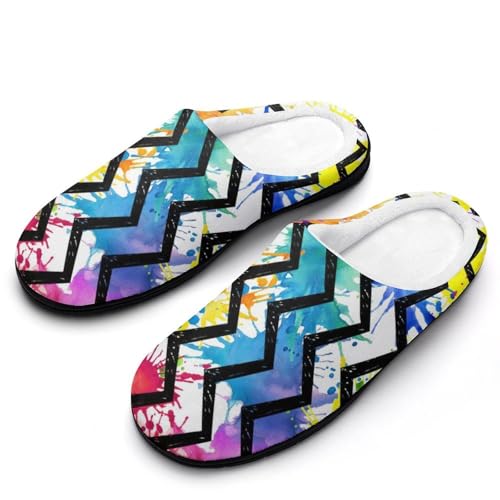 MQPYWLH Farbige Streifen Hausschuhe Damen Warme Kunstwolle Memory Foam Slippers Rutschfeste Pantoffeln von MQPYWLH