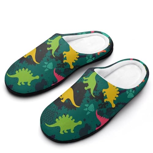 MQPYWLH Farbiger Dinosaurier Hausschuhe Damen Warme Kunstwolle Memory Foam Slippers Rutschfeste Pantoffeln von MQPYWLH