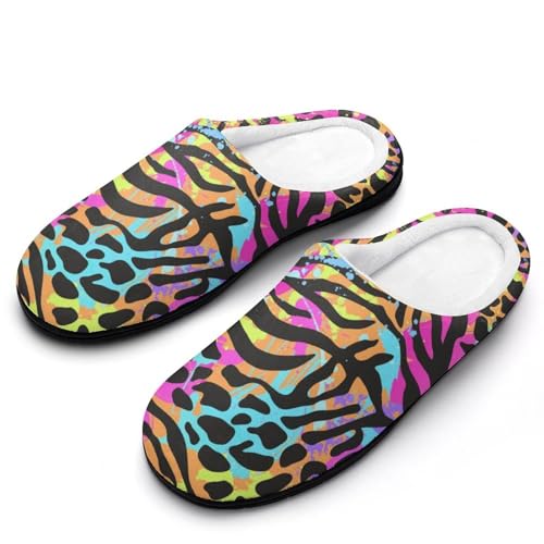 MQPYWLH Farbiger Leopard Hausschuhe Damen Warme Kunstwolle Memory Foam Slippers Rutschfeste Pantoffeln von MQPYWLH
