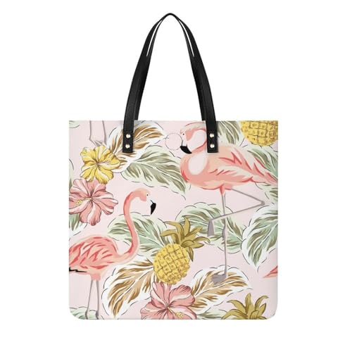 MQPYWLH Flamingo Ananas Damen Shopper Handtasche Umhängetasche Schultertasche Für Büro Schule Einkauf 39x39cm von MQPYWLH
