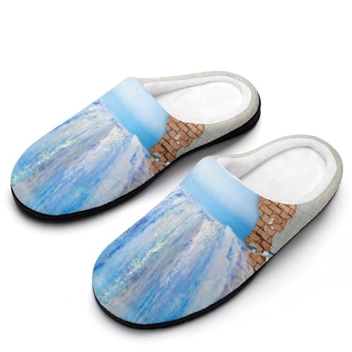 MQPYWLH Gebrochenes Meerwasser Hausschuhe Damen Warme Kunstwolle Memory Foam Slippers Rutschfeste Pantoffeln von MQPYWLH