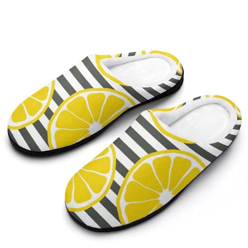 MQPYWLH Gelbe Zitrone Hausschuhe Damen Warme Kunstwolle Memory Foam Slippers Rutschfeste Pantoffeln von MQPYWLH