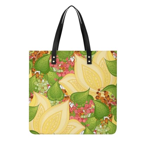 MQPYWLH Gelbgrünes Blatt Damen Shopper Handtasche Umhängetasche Schultertasche Für Büro Schule Einkauf 39x39cm von MQPYWLH