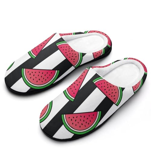 MQPYWLH Gestreifte Wassermelone Hausschuhe Damen Warme Kunstwolle Memory Foam Slippers Rutschfeste Pantoffeln von MQPYWLH