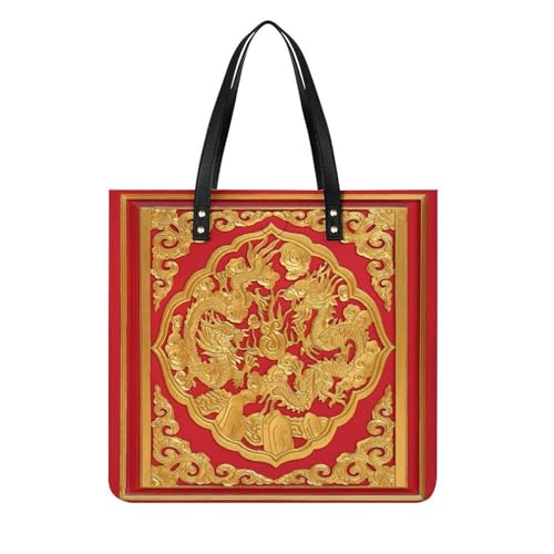 MQPYWLH Goldener Drache Damen Shopper Handtasche Umhängetasche Schultertasche Für Büro Schule Einkauf 39x39cm von MQPYWLH