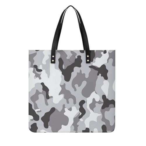 MQPYWLH Graue Tarnung Damen Shopper Handtasche Umhängetasche Schultertasche Für Büro Schule Einkauf 39x39cm von MQPYWLH