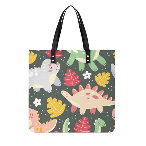 MQPYWLH Grün Rosa Dinosaurier Damen Shopper Handtasche Umhängetasche Schultertasche Für Büro Schule Einkauf 39x39cm von MQPYWLH