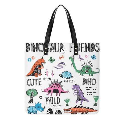 MQPYWLH Grün Rosa Dinosaurier Damen Shopper Handtasche Umhängetasche Schultertasche Für Büro Schule Einkauf 39x39cm von MQPYWLH
