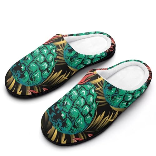 MQPYWLH Grüne Ananas Hausschuhe Damen Warme Kunstwolle Memory Foam Slippers Rutschfeste Pantoffeln von MQPYWLH