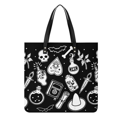 MQPYWLH Hexenschädel Magie Damen Shopper Handtasche Umhängetasche Schultertasche Für Büro Schule Einkauf 39x39cm von MQPYWLH