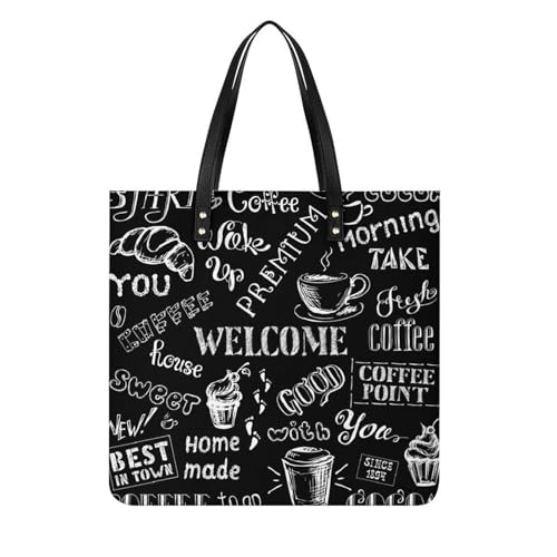 MQPYWLH Kaffee Schwarz Damen Shopper Handtasche Umhängetasche Schultertasche Für Büro Schule Einkauf 39x39cm von MQPYWLH