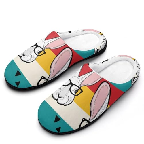 MQPYWLH Kaninchenbrille Hausschuhe Damen Warme Kunstwolle Memory Foam Slippers Rutschfeste Pantoffeln von MQPYWLH