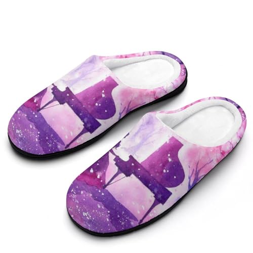 MQPYWLH Klavier Spielendes Anime-Mädchen Hausschuhe Damen Warme Kunstwolle Memory Foam Slippers Rutschfeste Pantoffeln von MQPYWLH