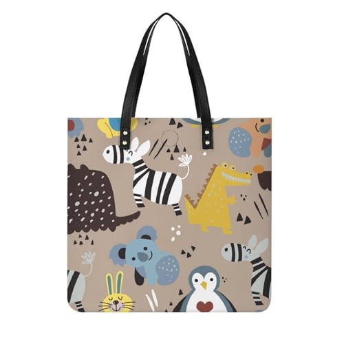 MQPYWLH Koala Pinguin Dinosaurier Damen Shopper Handtasche Umhängetasche Schultertasche Für Büro Schule Einkauf 39x39cm von MQPYWLH