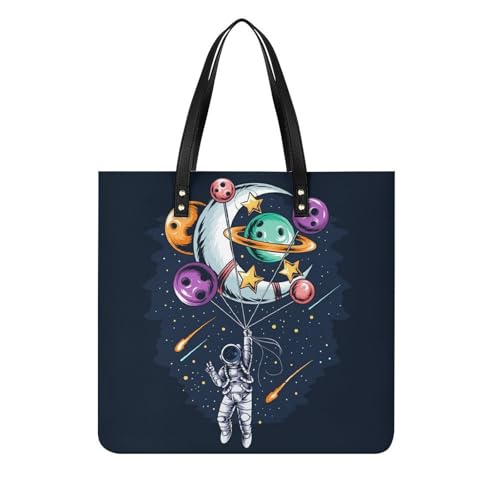 MQPYWLH Kosmonaut Ballon Damen Shopper Handtasche Umhängetasche Schultertasche Für Büro Schule Einkauf 39x39cm von MQPYWLH