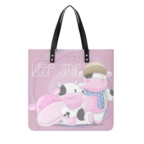 MQPYWLH Kuh Damen Shopper Handtasche Umhängetasche Schultertasche Für Büro Schule Einkauf 39x39cm von MQPYWLH
