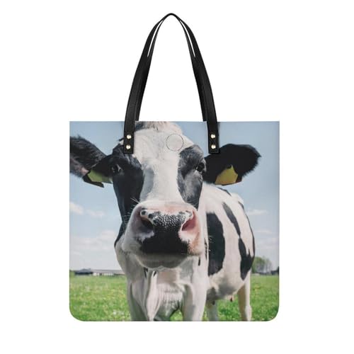 MQPYWLH Kuh Damen Shopper Handtasche Umhängetasche Schultertasche Für Büro Schule Einkauf 39x39cm von MQPYWLH