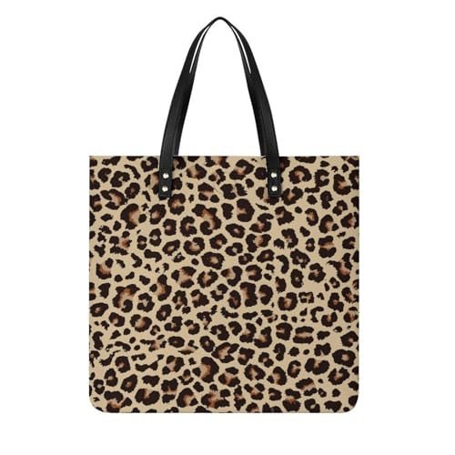 MQPYWLH Leopard Braun Damen Shopper Handtasche Umhängetasche Schultertasche Für Büro Schule Einkauf 39x39cm von MQPYWLH