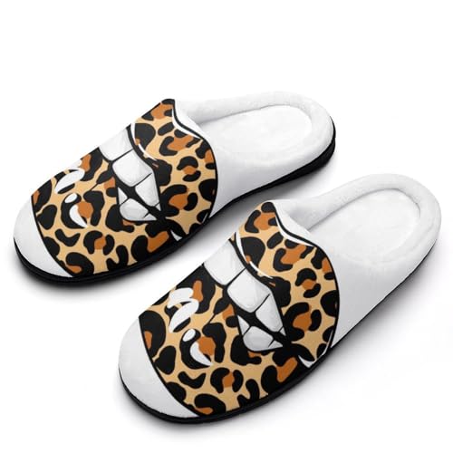 MQPYWLH Leopardenmaul Hausschuhe Damen Warme Kunstwolle Memory Foam Slippers Rutschfeste Pantoffeln von MQPYWLH