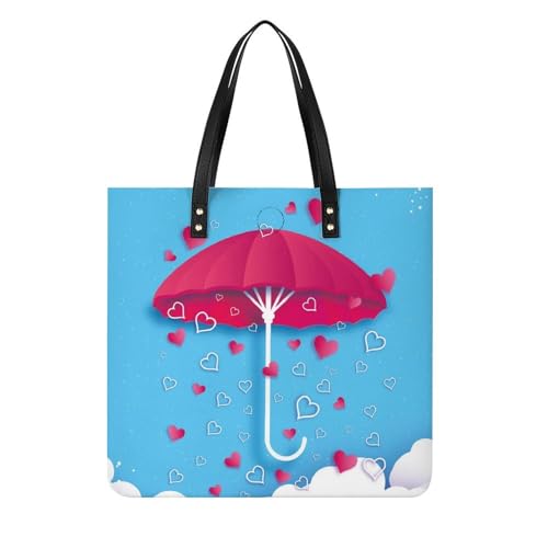 MQPYWLH Liebe Rote Regenschirm Damen Shopper Handtasche Umhängetasche Schultertasche Für Büro Schule Einkauf 39x39cm von MQPYWLH