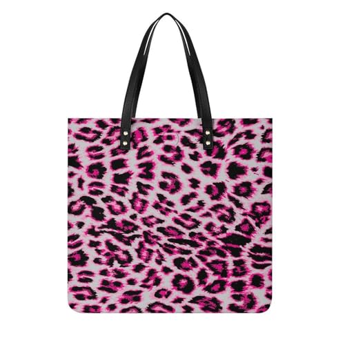 MQPYWLH Lila Leopard Damen Shopper Handtasche Umhängetasche Schultertasche Für Büro Schule Einkauf 39x39cm von MQPYWLH