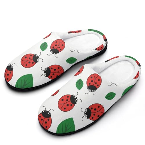 MQPYWLH Marienkäfer Hausschuhe Damen Warme Kunstwolle Memory Foam Slippers Rutschfeste Pantoffeln von MQPYWLH
