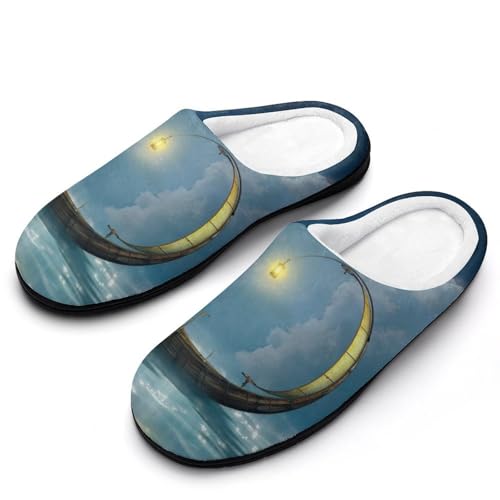 MQPYWLH Meer Wolken Boot Hausschuhe Damen Warme Kunstwolle Memory Foam Slippers Rutschfeste Pantoffeln von MQPYWLH