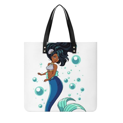 MQPYWLH Meerjungfrau Blau Damen Shopper Handtasche Umhängetasche Schultertasche Für Büro Schule Einkauf 39x39cm von MQPYWLH