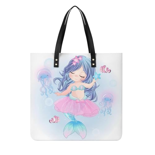 MQPYWLH Meerjungfrau Mädchen Damen Shopper Handtasche Umhängetasche Schultertasche Für Büro Schule Einkauf 39x39cm von MQPYWLH