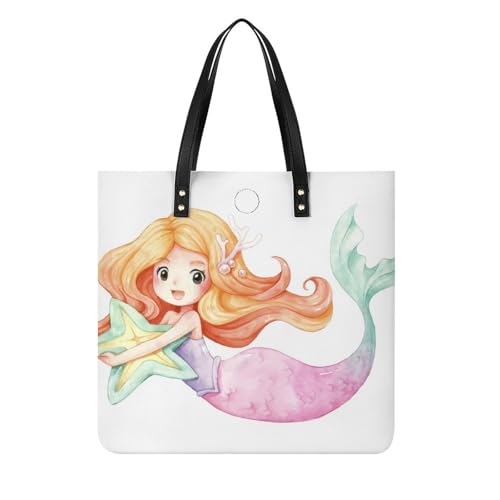 MQPYWLH Meerjungfrau Mädchen Damen Shopper Handtasche Umhängetasche Schultertasche Für Büro Schule Einkauf 39x39cm von MQPYWLH