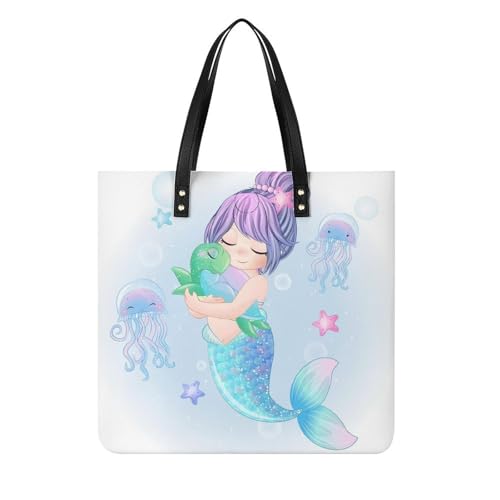 MQPYWLH Meerjungfrau Mädchen Damen Shopper Handtasche Umhängetasche Schultertasche Für Büro Schule Einkauf 39x39cm von MQPYWLH