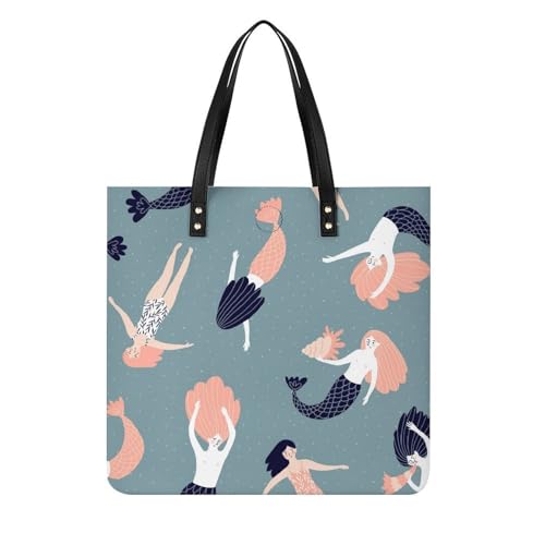 MQPYWLH Meerjungfrau Mädchen Damen Shopper Handtasche Umhängetasche Schultertasche Für Büro Schule Einkauf 39x39cm von MQPYWLH