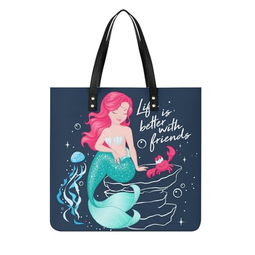 MQPYWLH Meerjungfrau-Qualle Damen Shopper Handtasche Umhängetasche Schultertasche Für Büro Schule Einkauf 39x39cm von MQPYWLH