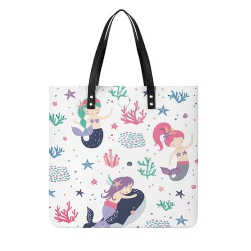 MQPYWLH Meerjungfrau Wal Damen Shopper Handtasche Umhängetasche Schultertasche Für Büro Schule Einkauf 39x39cm von MQPYWLH
