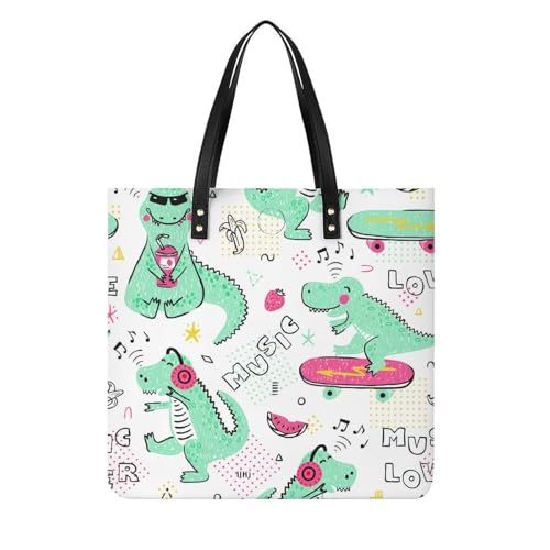 MQPYWLH Musik-Dinosaurier Damen Shopper Handtasche Umhängetasche Schultertasche Für Büro Schule Einkauf 39x39cm von MQPYWLH