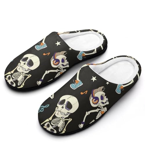 MQPYWLH Musik Skelett Hausschuhe Damen Warme Kunstwolle Memory Foam Slippers Rutschfeste Pantoffeln von MQPYWLH