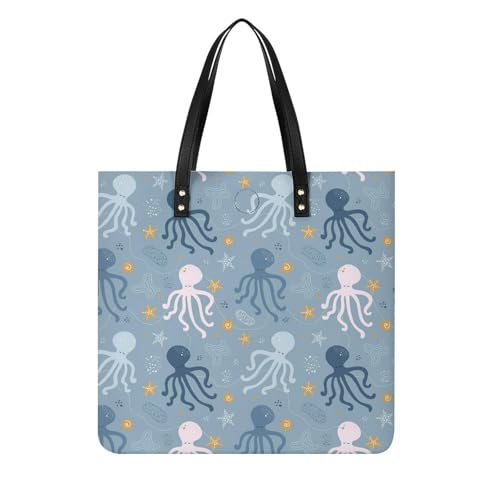 MQPYWLH Oktopus Blau Damen Shopper Handtasche Umhängetasche Schultertasche Für Büro Schule Einkauf 39x39cm von MQPYWLH