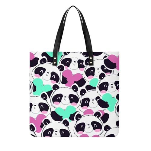MQPYWLH Panda Mit Herz Damen Shopper Handtasche Umhängetasche Schultertasche Für Büro Schule Einkauf 39x39cm von MQPYWLH