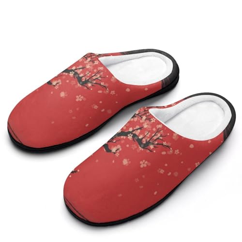 MQPYWLH Peach Blossom Hausschuhe Damen Warme Kunstwolle Memory Foam Slippers Rutschfeste Pantoffeln von MQPYWLH