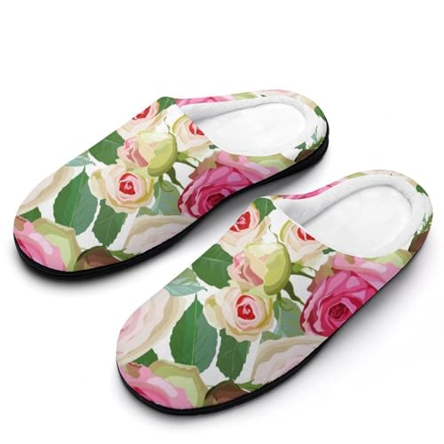 MQPYWLH Pink Flowers Hausschuhe Damen Warme Kunstwolle Memory Foam Slippers Rutschfeste Pantoffeln von MQPYWLH