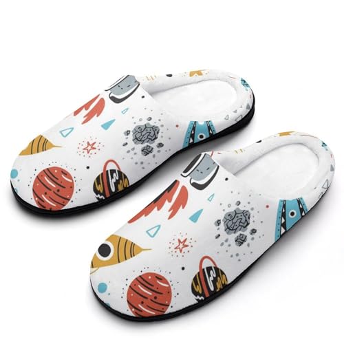 MQPYWLH Planet Rocket Hausschuhe Damen Warme Kunstwolle Memory Foam Slippers Rutschfeste Pantoffeln von MQPYWLH
