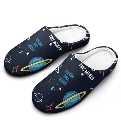 MQPYWLH Planetenraketen Hausschuhe Damen Warme Kunstwolle Memory Foam Slippers Rutschfeste Pantoffeln von MQPYWLH